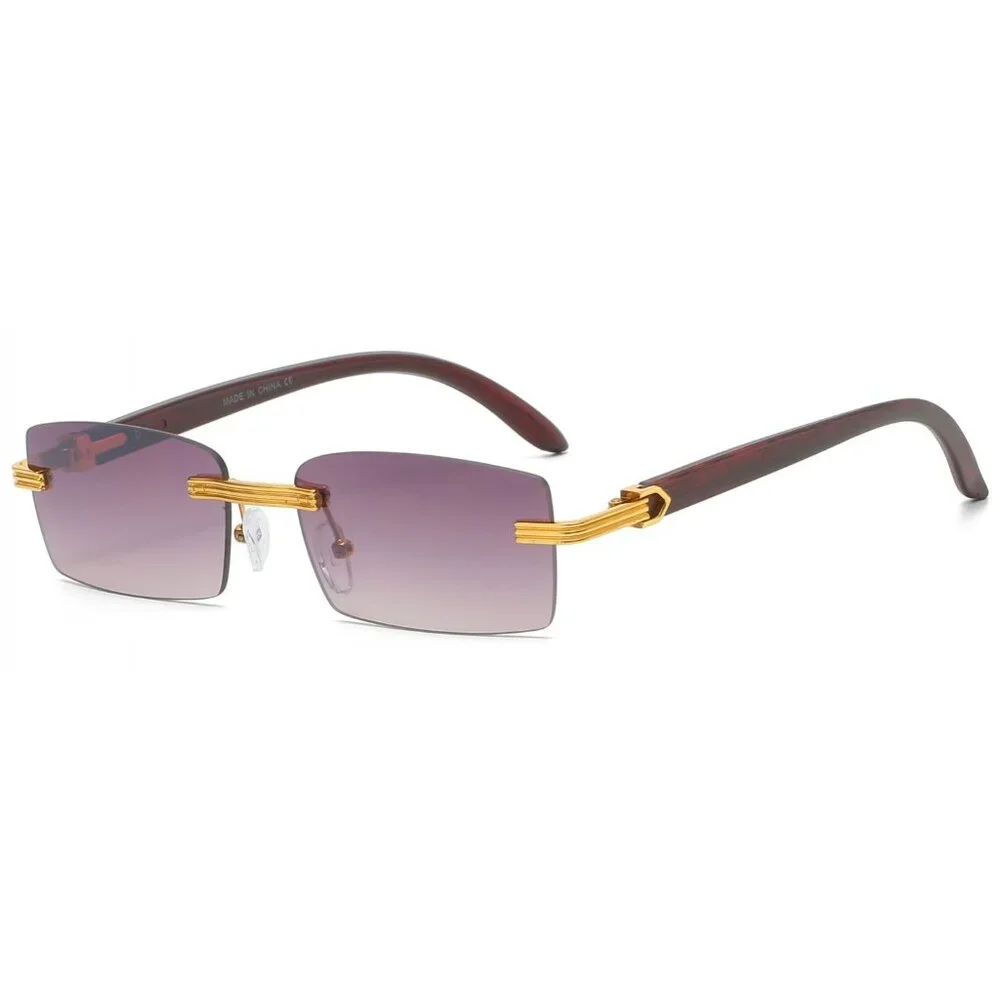 Men Sunglasses Black Lens Rimless Fashion Retro Shades Small Square Frame Lentes
